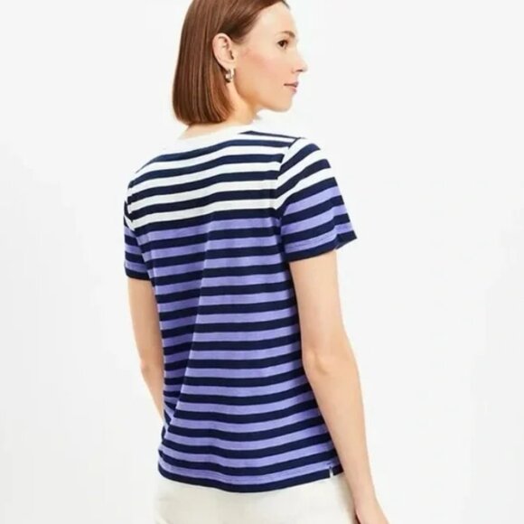 LOFT Striped Everyday Crewneck Short Sleeve Tee Shirt Women's M - Picture 2 of 10